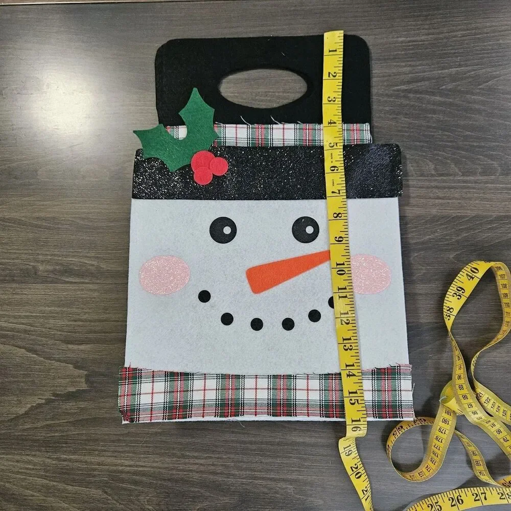 Whimsical Snowman Felt Gift Bag - Festive Holiday Decor with Plaid Accents